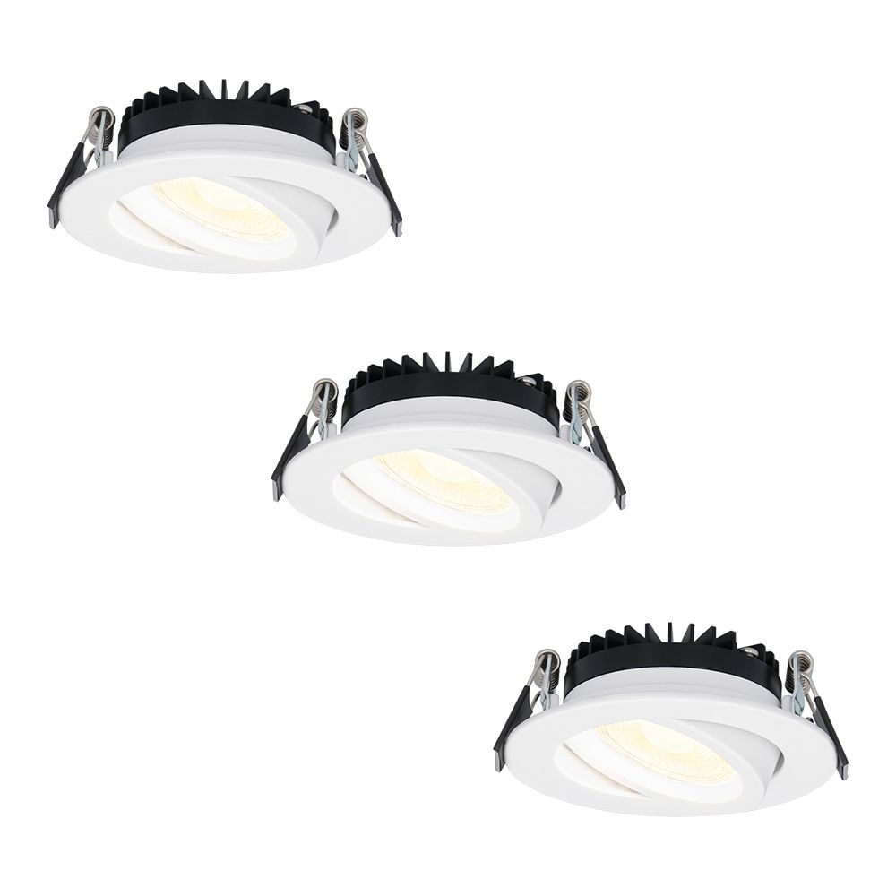Set van 3 Rome LED inbouwspots - Kantelbaar - IP44 waterdicht - 6 Watt 500 lumen - 2700K warm wit - Lage inbouwdiepte 27mm - Dimbaar - Rond - Wit - Voor binnen en buiten | HOFTRONIC