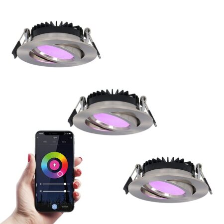 Set van 3 Rome smart inbouwspots - IP44 Waterdicht - 6 Watt 480 lumen - Kantelbaar - Lage inbouwdiepte 27mm - Wifi + Bluetooth - RGBWW - Google Home