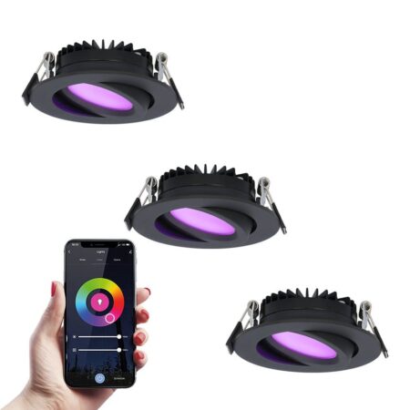 Set van 3 Rome smart inbouwspots - IP44 Waterdicht - 6 Watt 480 lumen - Kantelbaar - Lage inbouwdiepte 27mm - Wifi + Bluetooth - RGBWW - Google Home