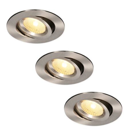 Set van 3 Salerno LED inbouwspots - 8W 650 lumen - 2700K warm wit - Dimbaar - Rond - Kantelbaar - IP44 waterdicht - RVS - Voor binnen