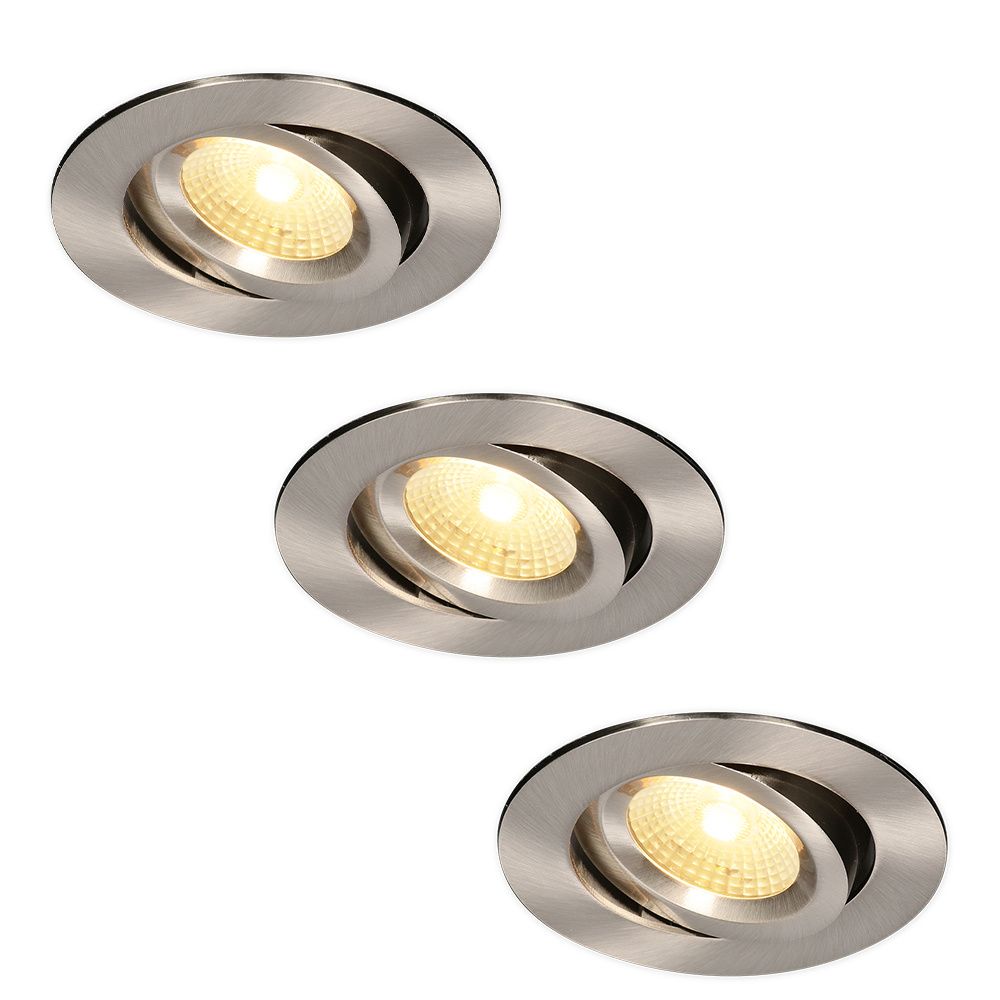 Set van 3 Salerno LED inbouwspots - 8W 650 lumen - 2700K warm wit - Dimbaar - Rond - Kantelbaar - IP44 waterdicht - RVS - Voor binnen
