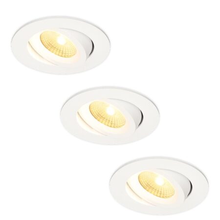 Set van 3 Salerno LED inbouwspots - 8W 650 lumen - 2700K warm wit - Dimbaar - Rond - Kantelbaar - IP44 waterdicht - Wit - Voor binnen