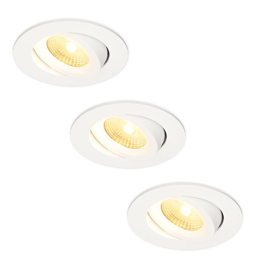 Set van 3 Salerno LED inbouwspots - 8W 650 lumen - 2700K warm wit - Dimbaar - Rond - Kantelbaar - IP44 waterdicht - Wit - Voor binnen