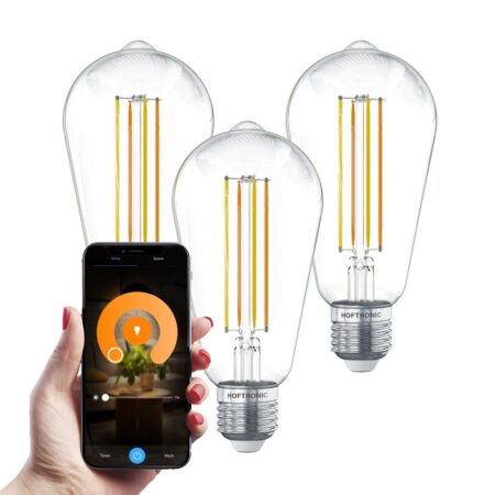 Set van 3 Smart E27 LED Filament Lamp - 7 Watt 806 lumen - ST64 Helder - 1800-3000K - Dimbaar - Edison lamp | HOFTRONIC