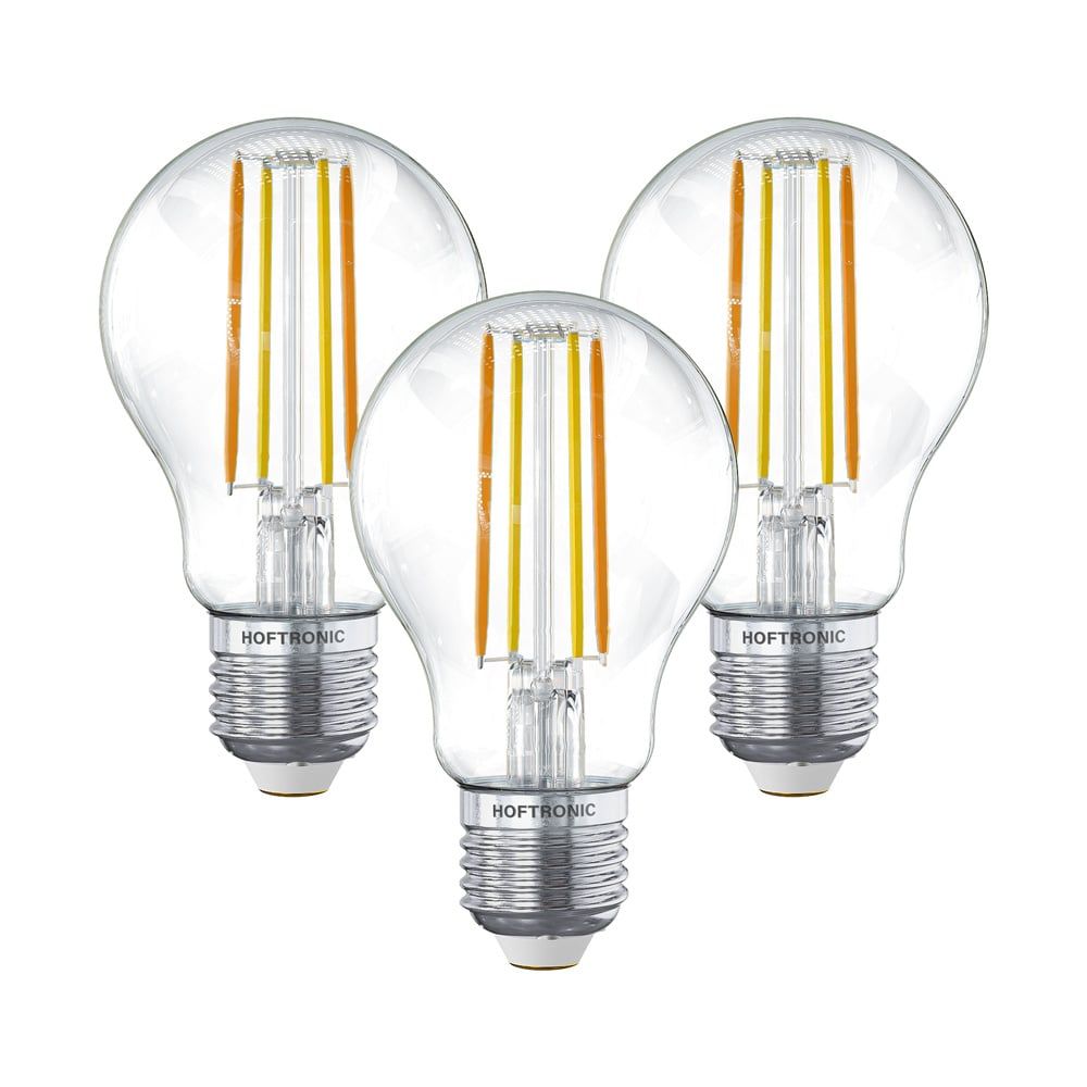 Set van 3 Smart E27 LED Filament Lampen - 7 Watt 806 Lumen - A60 Clear - 1800-3000K - Dimbaar | HOFTRONIC