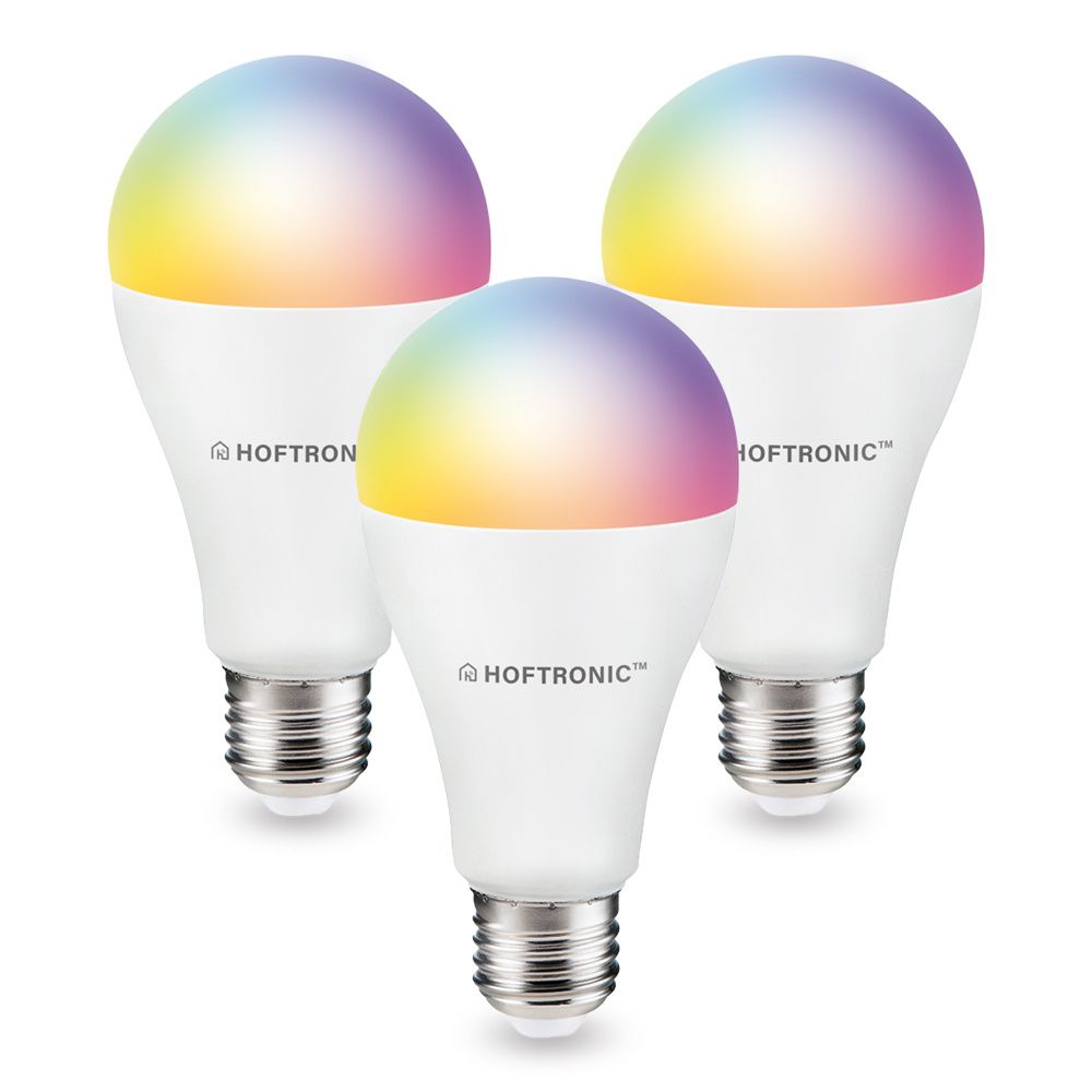 Set van 3 Smart E27 lampen - A65 vorm - 14 Watt 1400 lumen - RGBWW - Wifi & Bluetooth - Bestuurbaar via app - Google Home