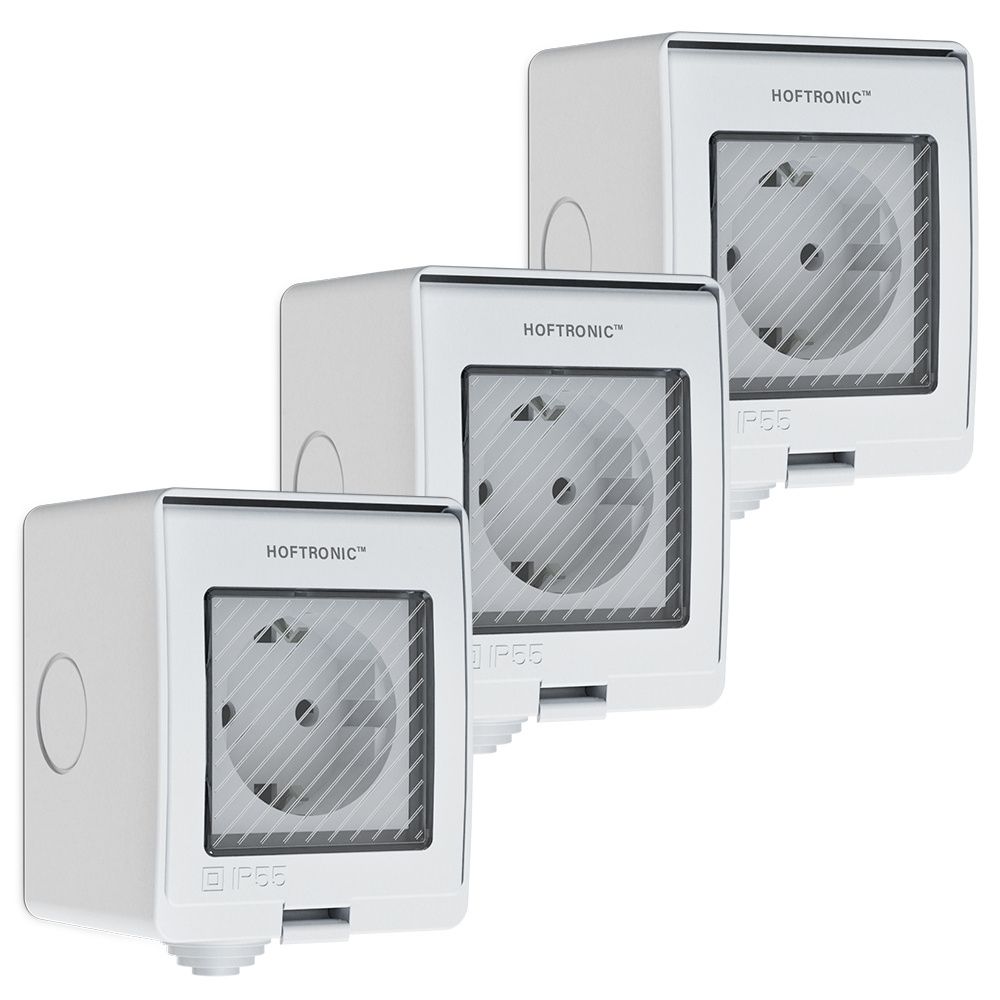 Set van 3 Smart stekkers - WiFi & Bluetooth - IP55 voor binnen en buiten - Compatibel met Amazon Alexa & Google Home - Wit - Europlug | HOFTRONIC SMART