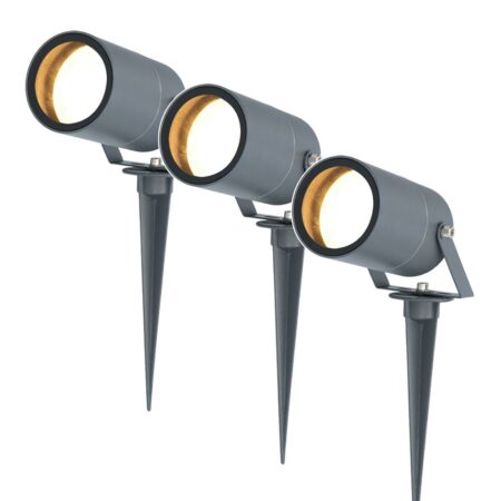 Set van 3 Spikey LED prikspots - GU10 4 Watt 345 Lumen - Dimbaar - Kantelbaar - 4000K neutraal wit - IP64 Waterdicht - Antraciet - Tuinspots - Pinspots | HOFTRONIC