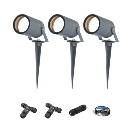 Set van 3 Spikey LED prikspots - GU10 4 Watt 345 Lumen - Dimbaar - Kantelbaar - 4000K neutraal wit - IP64 Waterdicht - Antraciet - Tuinspots - Pinspots - Inclusief installatiemateriaal (Kabel & connector) | HOFTRONIC