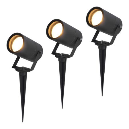 Set van 3 Spikey LED prikspots - GU10 4 Watt 345 Lumen - Dimbaar - Kantelbaar - 4000K neutraal wit - IP64 Waterdicht - Zwart - Tuinspots - Pinspots | HOFTRONIC