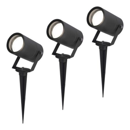 Set van 3 Spikey LED prikspots - GU10 4 Watt 345 Lumen - Dimbaar - Kantelbaar - 6500K daglicht wit - IP64 Waterdicht - Zwart - Tuinspots - Pinspots | HOFTRONIC