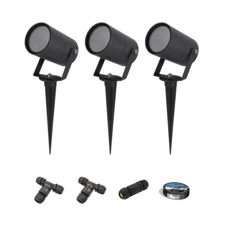 Set van 3 Spikey LED prikspots - GU10 Fitting - Dimbaar - Wandspot - IP65 voor binnen en buiten - Grondspies - Zwart | HOFTRONIC