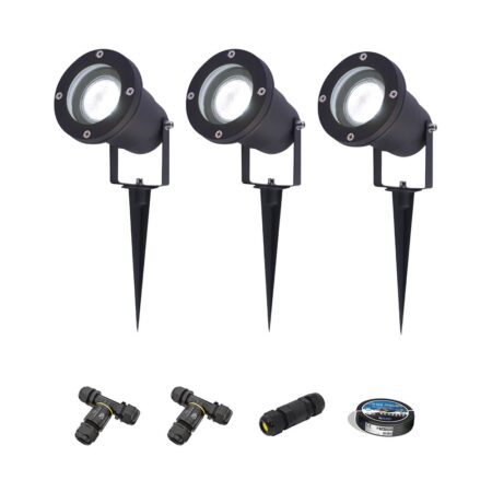 Set van 3 Sydney LED prikspots - Dimbaar - Kantelbaar - GU10 4 Watt 345 Lumen - 6500K daglicht wit - IP64 Waterdicht - Zwart - Inclusief installatiemateriaal (Kabel & connector) | HOFTRONIC