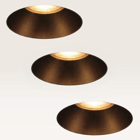 Set van 3 Trimless Inbouwspots Junaro Bronzo - Inbouwdiepte 100mm - GU10-fitting - IP20 voor binnen - Brons - Met doorlusbedrading | LUSENZ