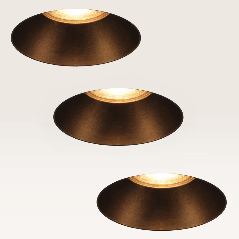 Set van 3 Trimless Inbouwspots Junaro Bronzo - Inbouwdiepte 100mm - GU10-fitting - IP20 voor binnen - Brons - Met doorlusbedrading | LUSENZ