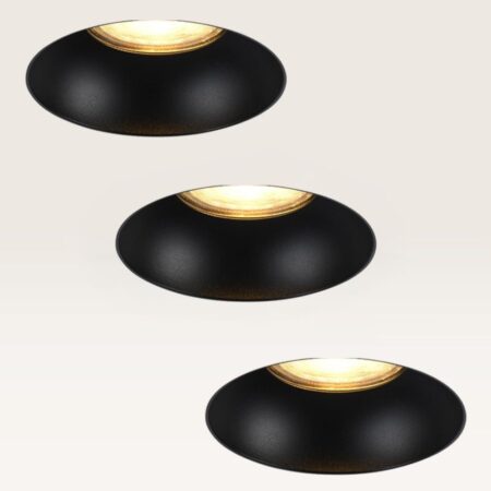Set van 3 Trimless Inbouwspots Junaro nero - Inbouwdiepte 100mm - GU10-fitting - IP20 voor binnen - Zwart - Met doorlusbedrading | LUSENZ