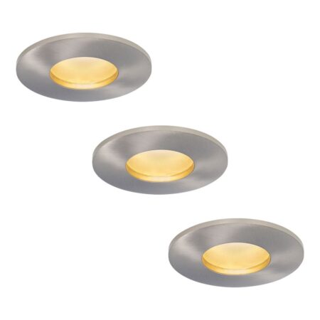 Set van 3 Vegas - LED platte inbouwspots met lage inbouwdiepte 60mm - 6 Watt 570 Lumen - 2700K Warm wit - GU10 LED Module - Dimbaar - Rond - IP44 voor badkamer
