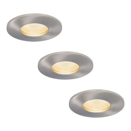 Set van 3 Vegas - LED platte inbouwspots met lage inbouwdiepte 60mm - 6 Watt 570 Lumen - 4000K Neutraal wit - GU10 LED Module - Dimbaar - Rond - IP44 voor badkamer