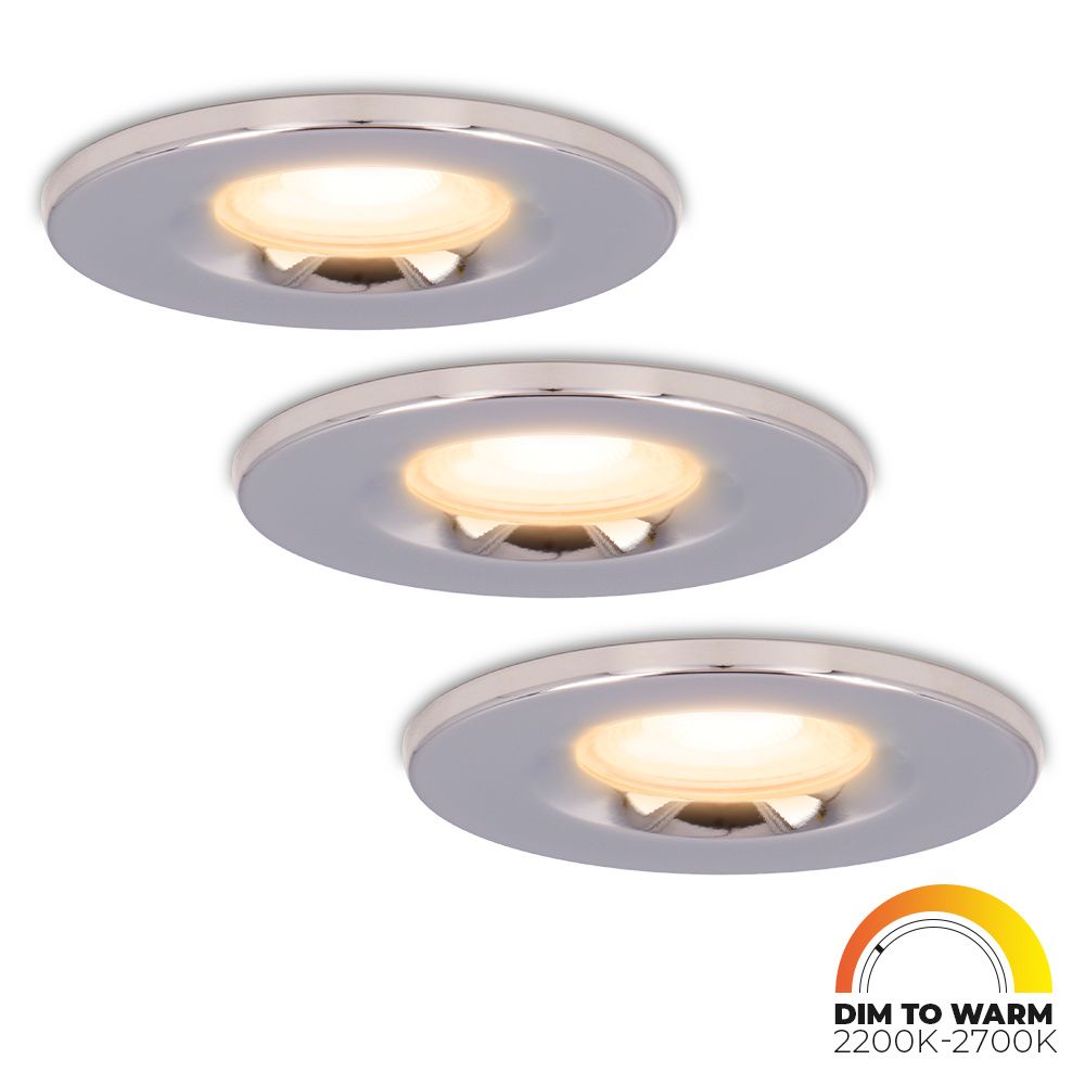 Set van 3 Venezia LED inbouwspots - 6 Watt 460lm - Dim to warm - Rond - Dimbaar - IP65 waterdicht - Chrome - Voor binnen