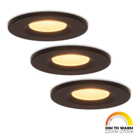 Set van 3 Venezia LED inbouwspots - 6 Watt 460lm - Dim to warm - Rond - Dimbaar - IP65 waterdicht - Zwart - Voor binnen