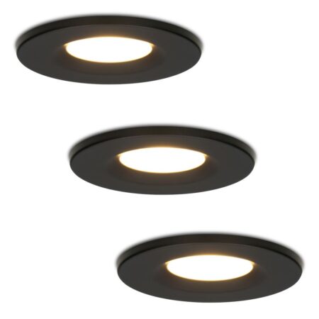 Set van 3 Venezia LED inbouwspots - 6 Watt 650 lumen - 2700K warm wit - Dimbaar - Rond - IP65 waterdicht - Zwart - Voor binnen
