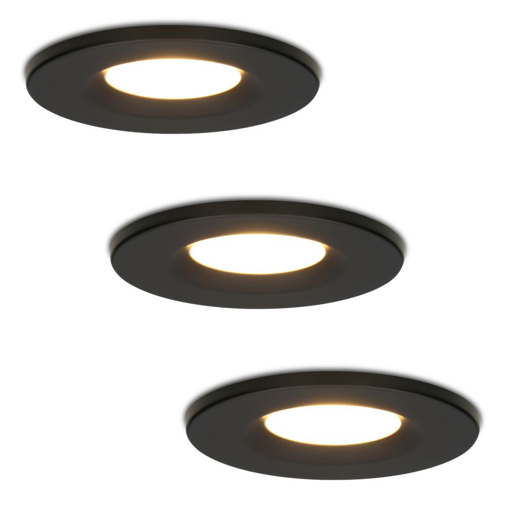 Set van 3 Venezia LED inbouwspots - 6 Watt 650 lumen - 2700K warm wit - Dimbaar - Rond - IP65 waterdicht - Zwart - Voor binnen