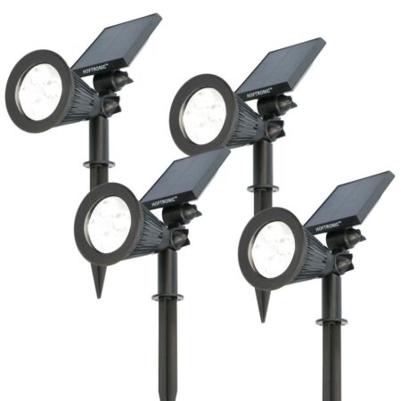 Set van 4 Bend solar prikspots - Incl. Schemerschakelaar - 6000K koud wit - 2 lichtstanden - 200lm - 6-9 uur brandtijd - Kantelbaar en richtbaar - IP65 waterdicht | HOFTRONIC
