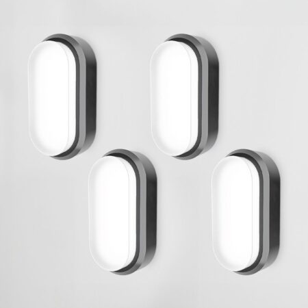 Set van 4 C-Series - LED Plafondlamp zwart ovaal - Wandlamp - Scheepslamp - IP54 - 18 Watt - 1830lm - 6500K Daglicht wit - voor binnen en buiten | HOFTRONIC