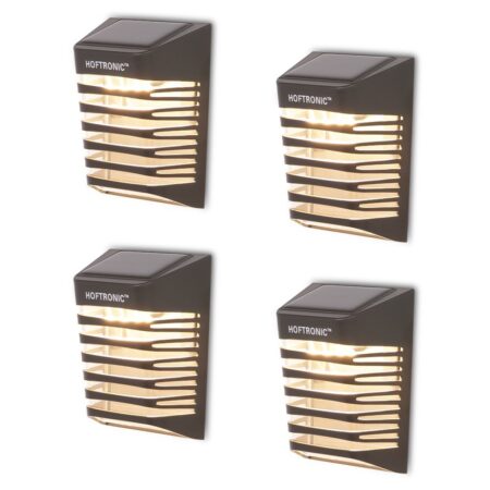 Set van 4 Dono LED solar wandlampen - 3000K warm wit - 0.2W 300 lumen - Incl. Schemerschakelaar - IP65 waterdicht - Zwart - Buitenlampen op zonne energie | HOFTRONIC