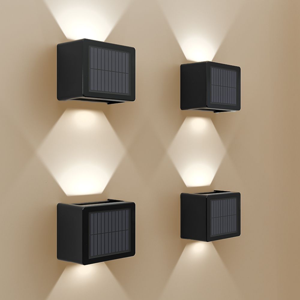 Set van 4 Louis - Solar LED Wandlamp - Kubus - Up&Downlight - CCT warm wit-koud wit - Zwart- IP65 waterdicht - 4 LEDs - tuinverlichting - buitenlamp | HOFTRONIC
