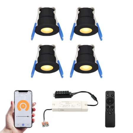Set van 4 Milano Smart LED Mini Inbouwspots - Veranda spots - 12V 3W 200lm - Dimbaar - Wifi & Bluetooth - 2700K - IP65 waterdicht - Zwart | HOFTRONIC