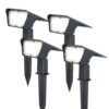 Set van 4 Odessa solar prikspots - Incl. Schemerschakelaar - 6000K daglicht wit - 2 lichtstanden - 300 lumen - 6-12 uur brandtijd - Kantelbaar - IP65 waterdicht | HOFTRONIC