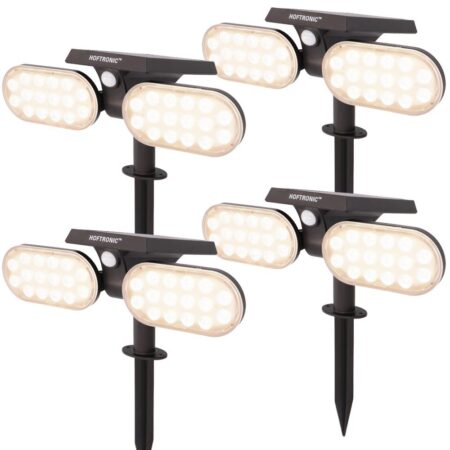 Set van 4 Pato - Solar prikspot - Bewegingssensor en schemerschakelaar - PIR - 3000K Warm wit - 2 lichtstanden - 300 Lumen - 6-12 uur brandtijd - IP65 waterdicht - Tuinspot | HOFTRONIC