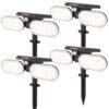 Set van 4 Pato - Solar prikspot - Bewegingssensor en schemerschakelaar - PIR - 6000K Daglicht wit - 2 lichtstanden - 300 Lumen - 6-12 uur brandtijd - IP65 waterdicht - Tuinspot | HOFTRONIC