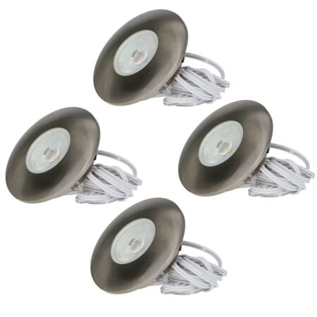 Set van 4 Pavo - Platte LED ipbouwspots met lage inbouwdiepte 12mm - 3 Watt 300 Lumen - 2700K Warm wit - Dimbaar - Rond - Meubelspot - IP44 waterdicht - RVS | HOFTRONIC