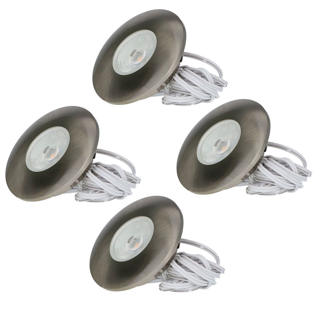 Set van 4 Pavo - Platte LED ipbouwspots met lage inbouwdiepte 12mm - 3 Watt 300 Lumen - 2700K Warm wit - Dimbaar - Rond - Meubelspot - IP44 waterdicht - RVS | HOFTRONIC
