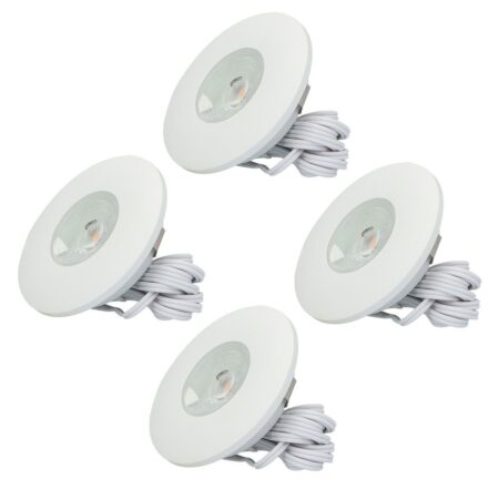 Set van 4 Pavo - Platte LED ipbouwspots met lage inbouwdiepte 12mm - 3 Watt 300 Lumen - 2700K Warm wit - Dimbaar - Rond - Meubelspot - IP44 waterdicht - Wit | HOFTRONIC