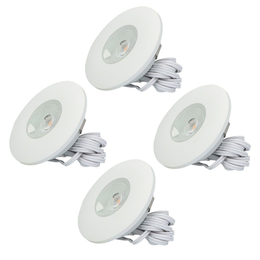 Set van 4 Pavo - Platte LED ipbouwspots met lage inbouwdiepte 12mm - 3 Watt 300 Lumen - 2700K Warm wit - Dimbaar - Rond - Meubelspot - IP44 waterdicht - Wit | HOFTRONIC