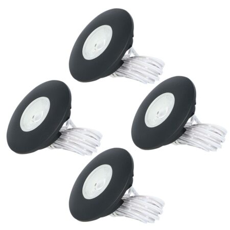 Set van 4 Pavo - Platte LED inbouwspots met lage inbouwdiepte 12mm - 3 Watt 300 Lumen - 2700K Warm wit - Dimbaar - Rond - Meubelspot - IP44 waterdicht - Zwart | HOFTRONIC