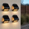 Set van 4 Rhodes Solar Wandlampen Up & Down - met Bewegingssensor - 4W - 3000K Warm wit - 2 lichtstanden - IP65 waterdicht - Wandlamp Schutting - Zwart | HOFTRONIC