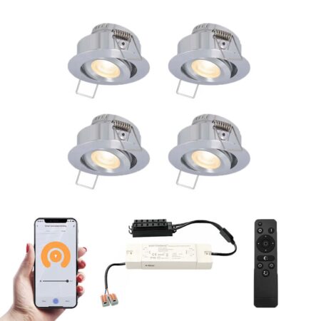 Set van 4 Sienna Smart LED Mini Inbouwspots - Veranda spots - 12V 3W 200lm - Dimbaar - Kantelbaar - Wifi & Bluetooth - 2700K - IP44 - RVS | HOFTRONIC