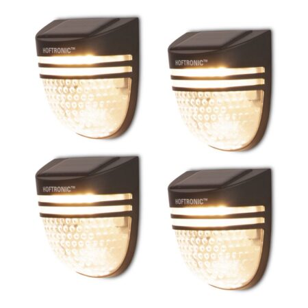 Set van 4 Tropo LED solar wandlampen - 3000K warm wit - 0.2W 300 lumen - Incl. Schemerschakelaar - IP65 waterdicht - Zwart - Buitenlampen op zonne energie | HOFTRONIC