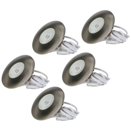 Set van 5 Pavo - Platte LED ipbouwspots met lage inbouwdiepte 12mm - 3 Watt 300 Lumen - 2700K Warm wit - Dimbaar - Rond - Meubelspot - IP44 waterdicht - RVS | HOFTRONIC