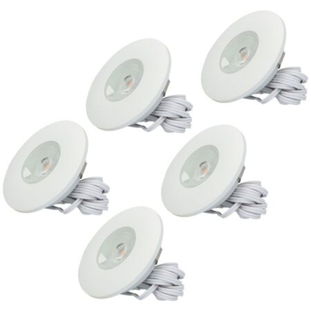 Set van 5 Pavo - Platte LED ipbouwspots met lage inbouwdiepte 12mm - 3 Watt 300 Lumen - 2700K Warm wit - Dimbaar - Rond - Meubelspot - IP44 waterdicht - Wit | HOFTRONIC