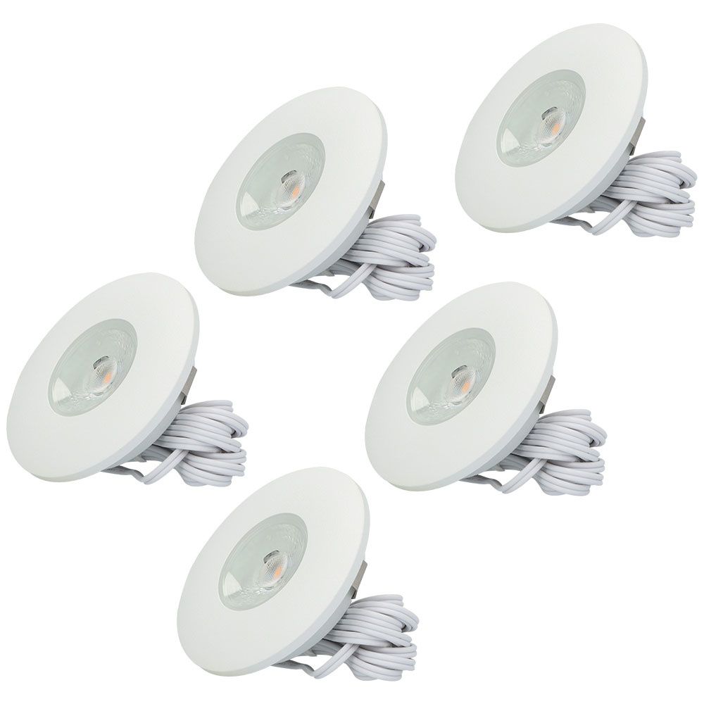 Set van 5 Pavo - Platte LED ipbouwspots met lage inbouwdiepte 12mm - 3 Watt 300 Lumen - 2700K Warm wit - Dimbaar - Rond - Meubelspot - IP44 waterdicht - Wit | HOFTRONIC