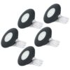 Set van 5 Pavo - Platte LED inbouwspots met lage inbouwdiepte 12mm - 3 Watt 300 Lumen - 2700K Warm wit - Dimbaar - Rond - Meubelspot - IP44 waterdicht - Zwart | HOFTRONIC