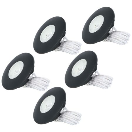 Set van 5 Pavo - Platte LED ipbouwspots met lage inbouwdiepte 12mm - 3 Watt 300 Lumen - 2700K Warm wit - Dimbaar - Rond - Meubelspot - IP44 waterdicht - Zwart | HOFTRONIC
