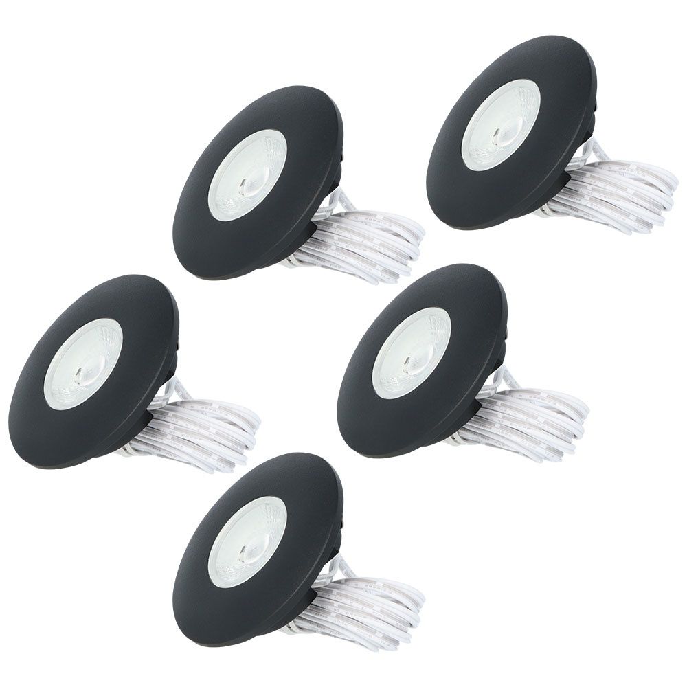 Set van 5 Pavo - Platte LED ipbouwspots met lage inbouwdiepte 12mm - 3 Watt 300 Lumen - 2700K Warm wit - Dimbaar - Rond - Meubelspot - IP44 waterdicht - Zwart | HOFTRONIC