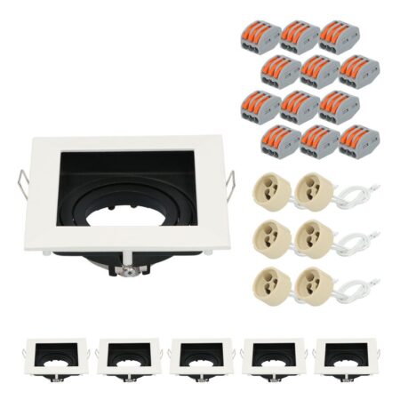 Set van 6 Altos LED Inbouwspots - Kantelbaar armatuur - 10x10 cm - Vierkant - GU10 Fitting incl. lamphouder - IP20 voor binnen - Wit | HOFTRONIC
