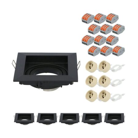 Set van 6 Altos LED Inbouwspots - Kantelbaar armatuur - 10x10 cm - Vierkant - GU10 Fitting incl. lamphouder - IP20 voor binnen - Zwart | HOFTRONIC